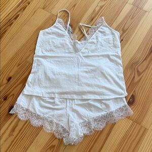 Skin White Lace Trim Pajama Set